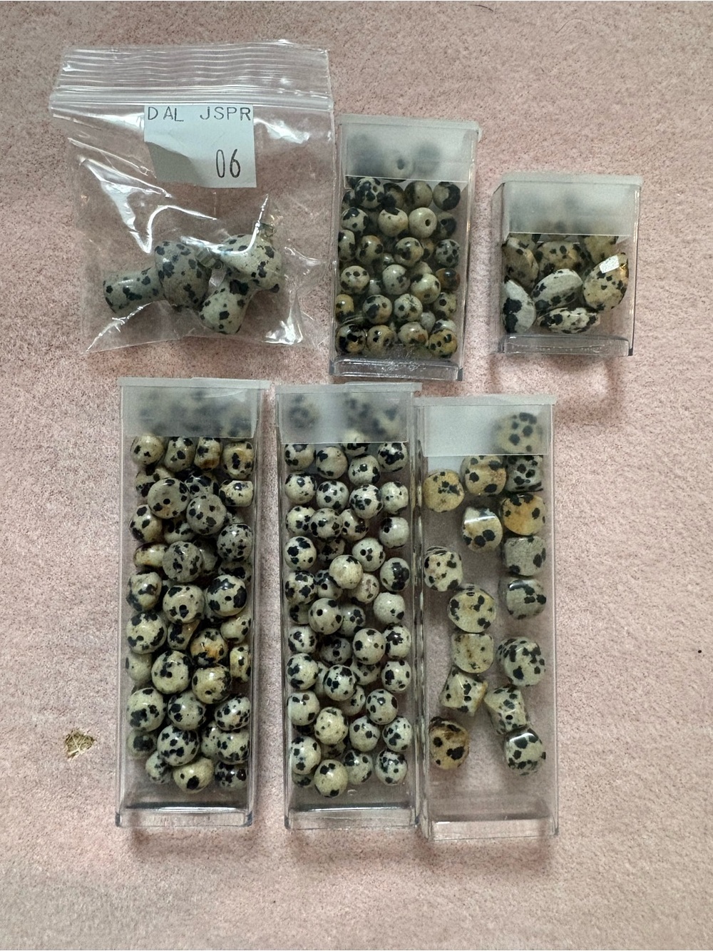 "Dalmatian Jasper" Double Gemstones Beads of the Month club lot of 6 tube beads